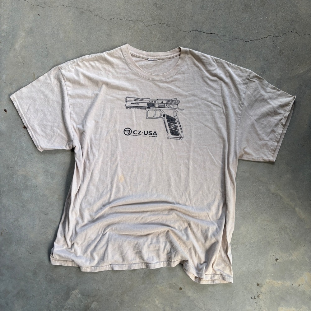 CZ P-09 Czechnology Graphic T-Shirt Tan Mens XXL Firearm Schematic Tee Y2K